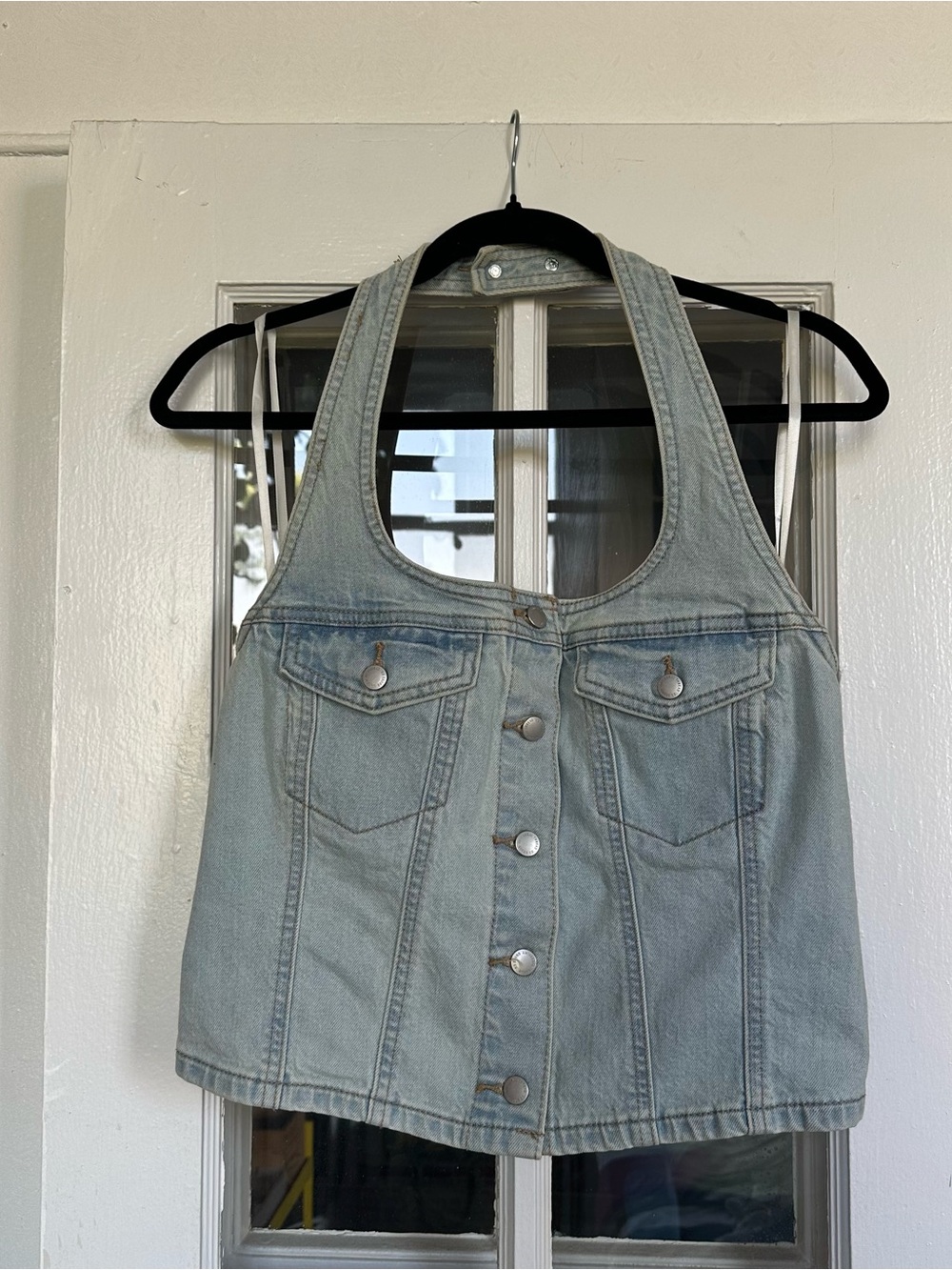 Universal Thread Light Wash Denim Halter Vest